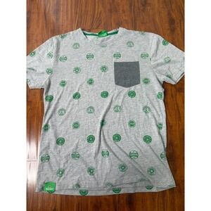 HEINEKEN SZ L T-Shirt Heathered Gray Allover Green Round Logo Heineken Beer/Bier